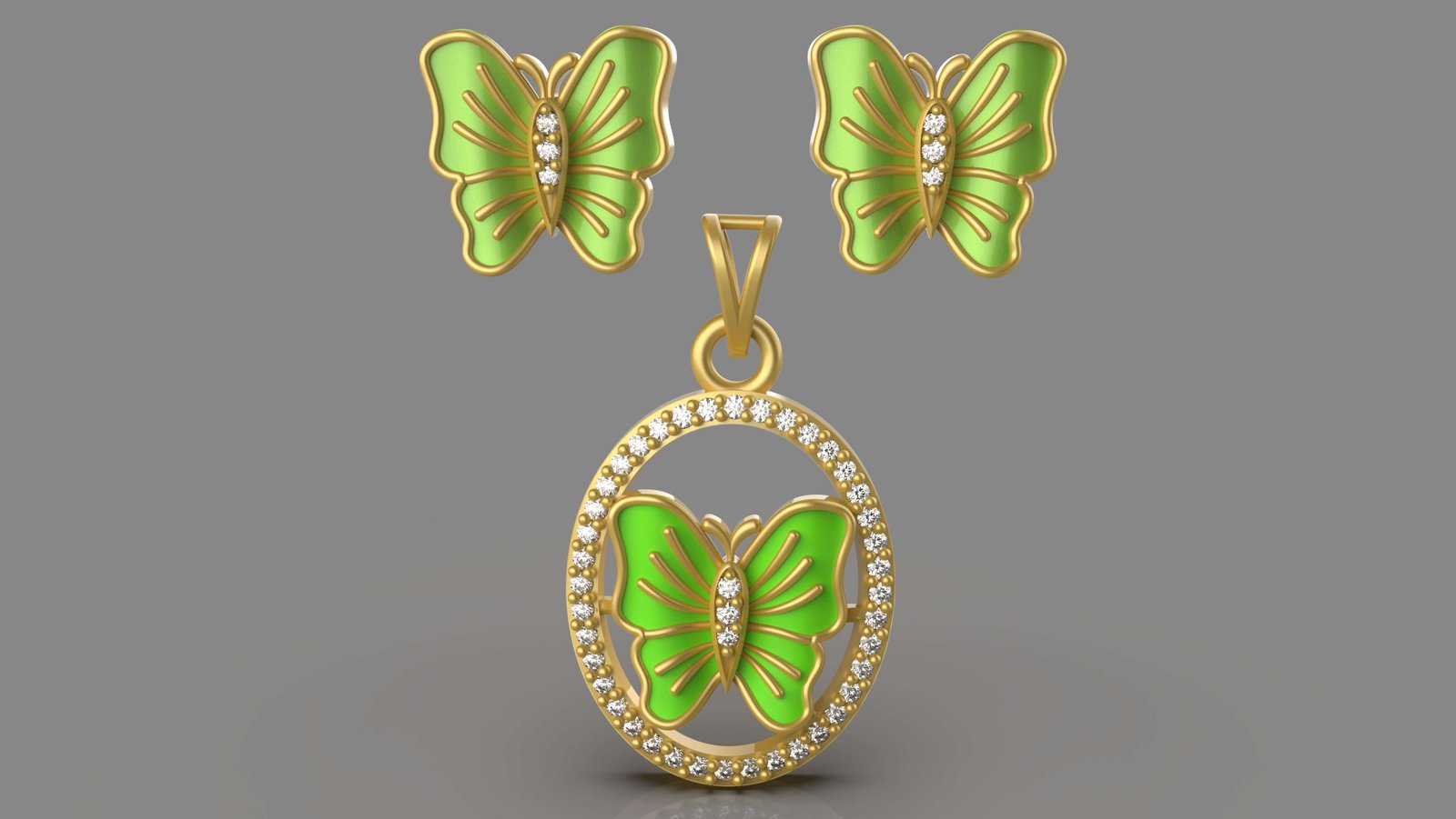 Unique Diamond Butterfly Pendant - 0034